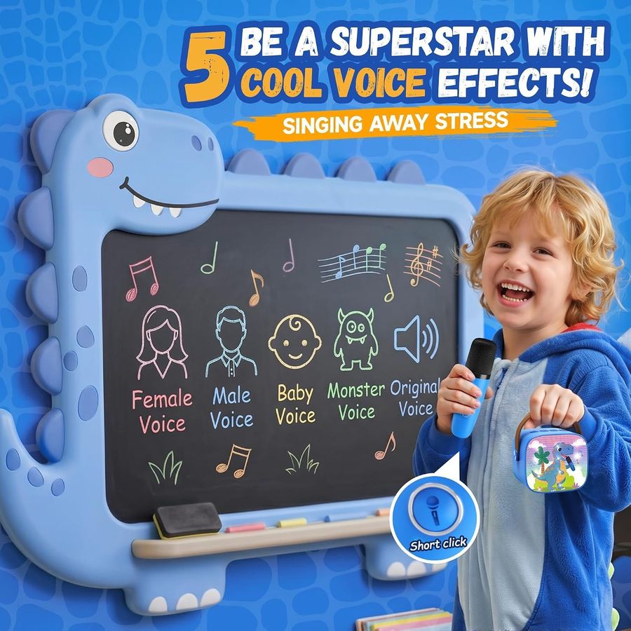 YLL Mini Karaoke Machine, Blue Dinosaur with 2 Mics, view 3