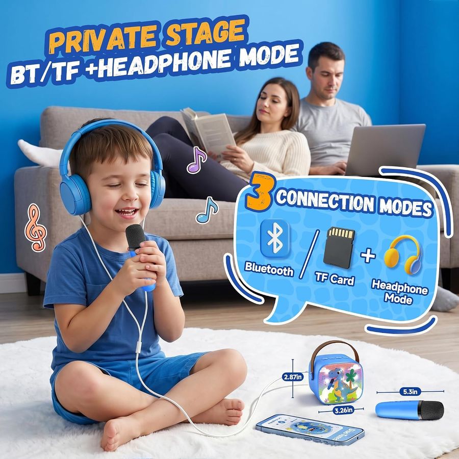 YLL Mini Karaoke Machine, Blue Dinosaur with 2 Mics, view 4