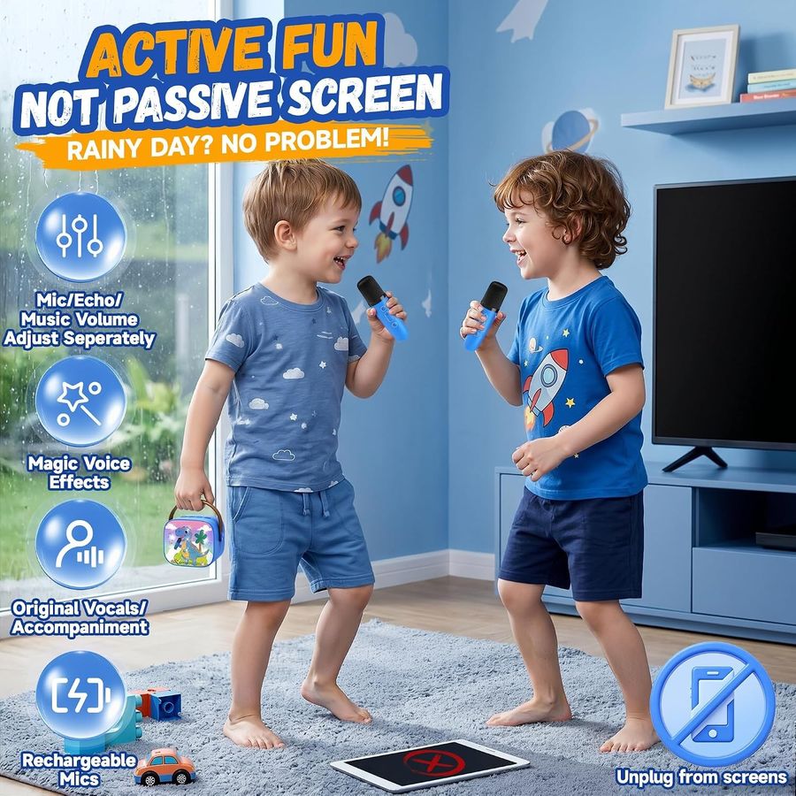 YLL Mini Karaoke Machine, Blue Dinosaur with 2 Mics, view 5