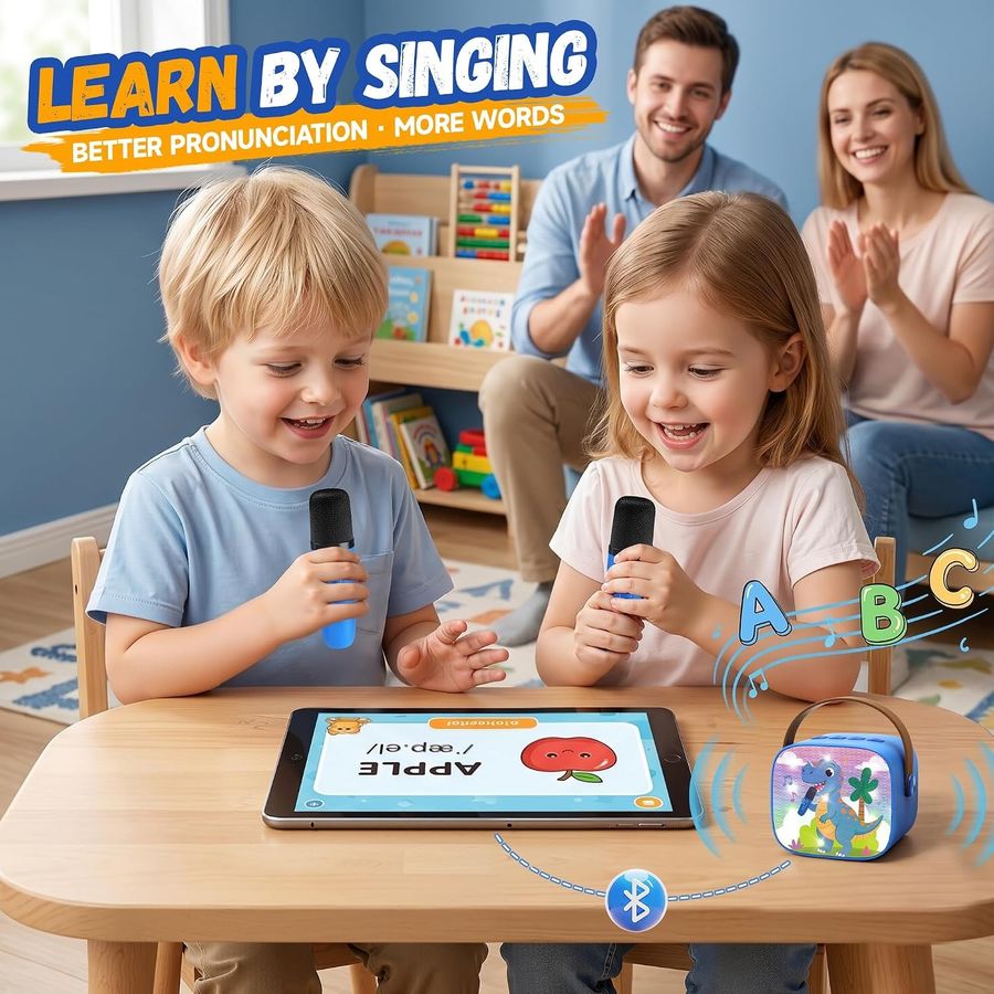 YLL Mini Karaoke Machine, Blue Dinosaur with 2 Mics, view 6