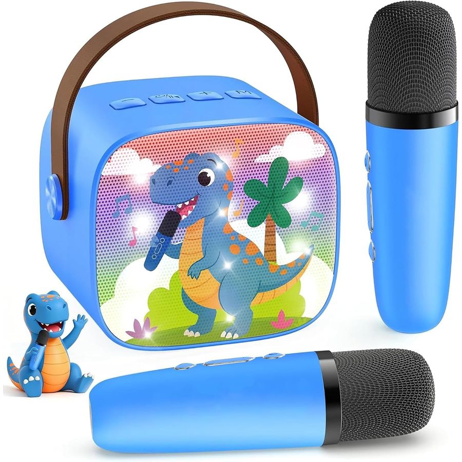 YLL Mini Karaoke Machine, Blue Dinosaur with 2 Mics