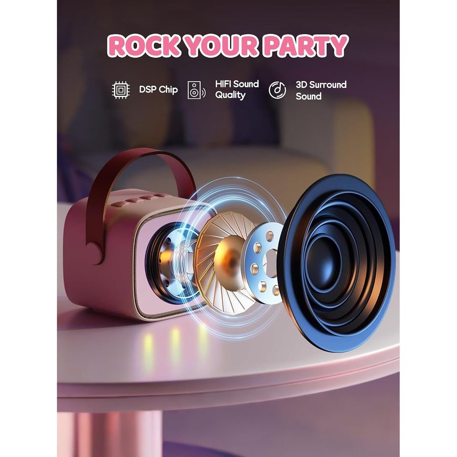 YLL Mini Karaoke Machine, Blush Pink with 4 Mics, view 2