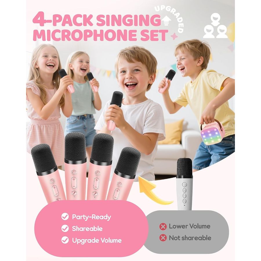 YLL Mini Karaoke Machine, Blush Pink with 4 Mics, view 3