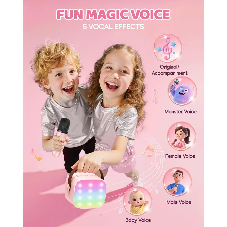YLL Mini Karaoke Machine, Blush Pink with 4 Mics, view 4