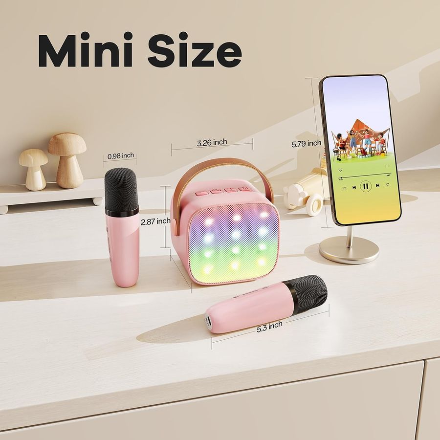 YLL Mini Karaoke Machine, Blush Pink with 4 Mics, view 6