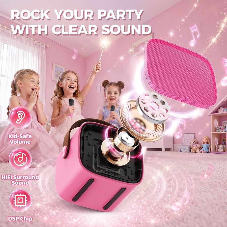 YLL Mini Karaoke Machine, Bubblegum Pink with 2 Mics, view 3