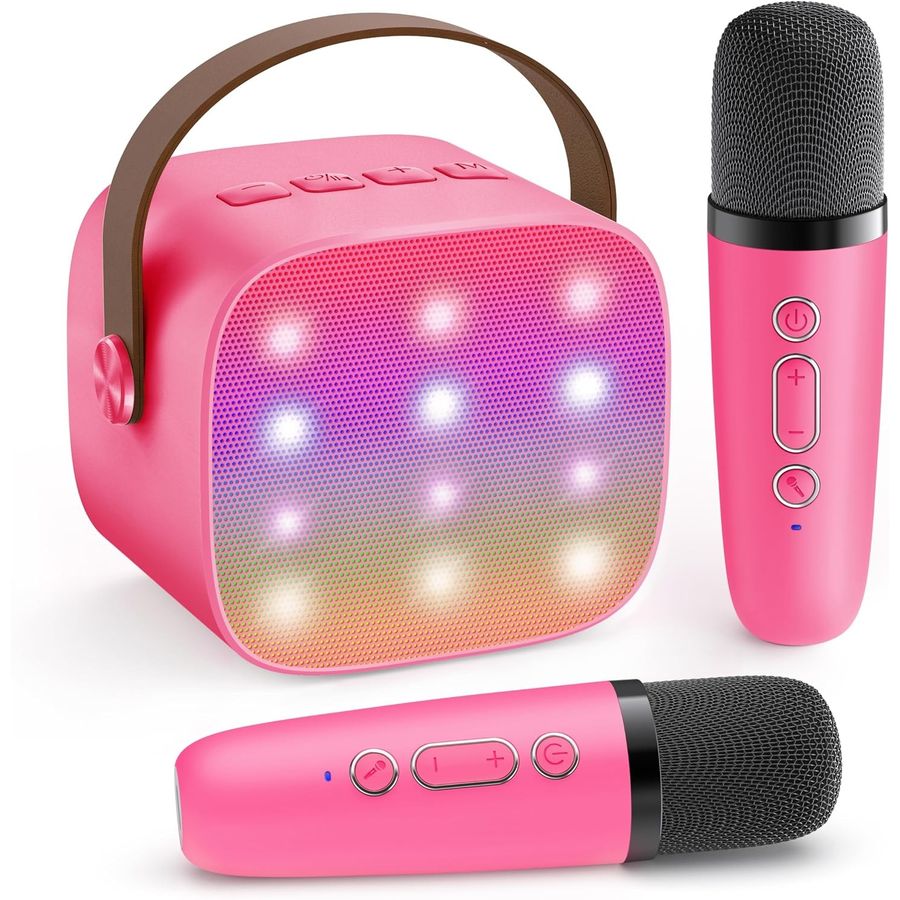 YLL Mini Karaoke Machine, Bubblegum Pink with 2 Mics