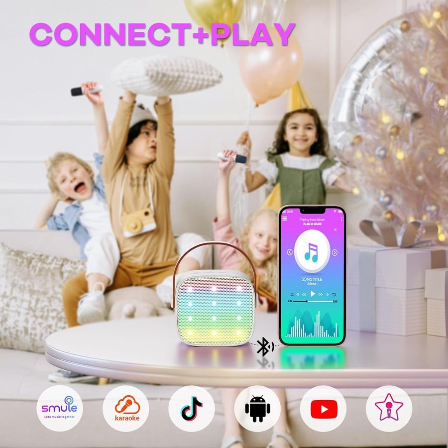 YLL Mini Karaoke Machine, Cloud White with 2 Mics, view 4