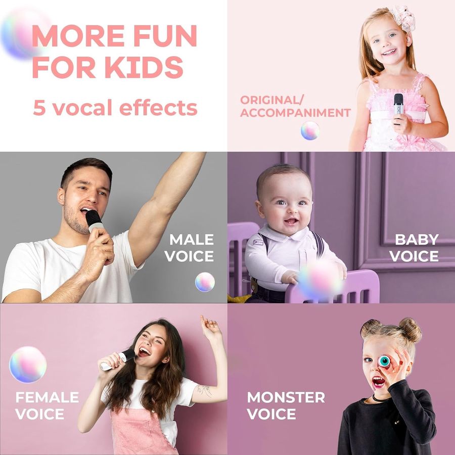YLL Mini Karaoke Machine, Cloud White with 2 Mics, view 5