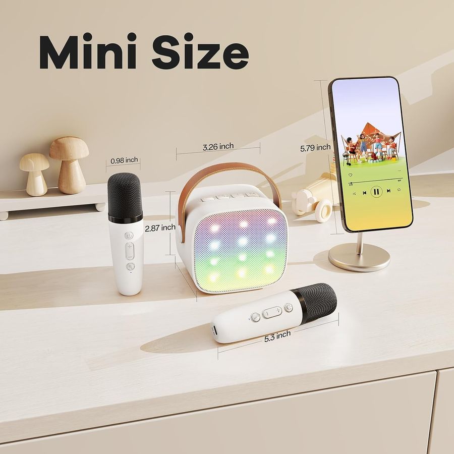 YLL Mini Karaoke Machine, Cloud White with 2 Mics, view 6