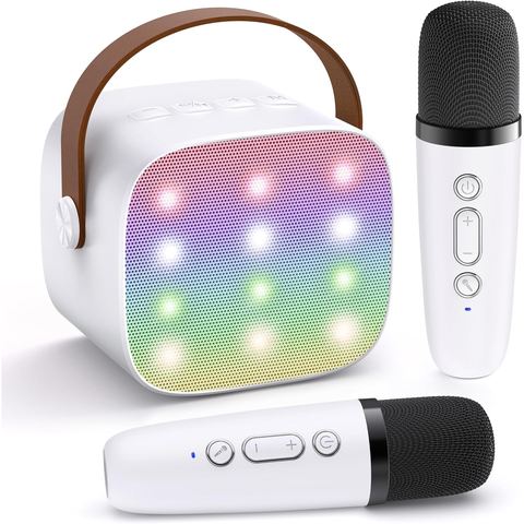 YLL Mini Karaoke Machine, Cloud White with 2 Mics