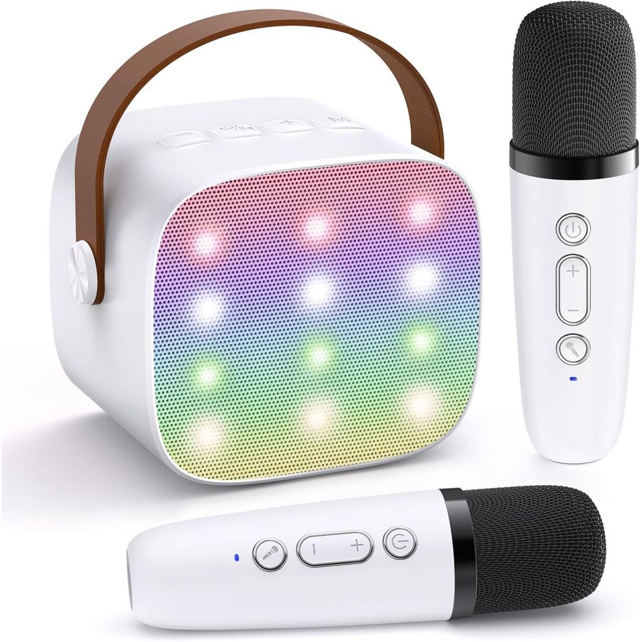 YLL Mini Karaoke Machine, Cloud White with 2 Mics