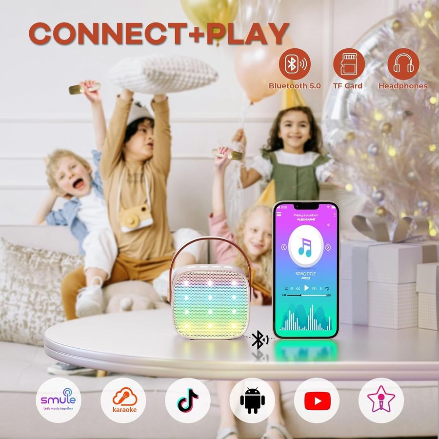 YLL Mini Karaoke Machine, Cream with 2 Mics, view 4