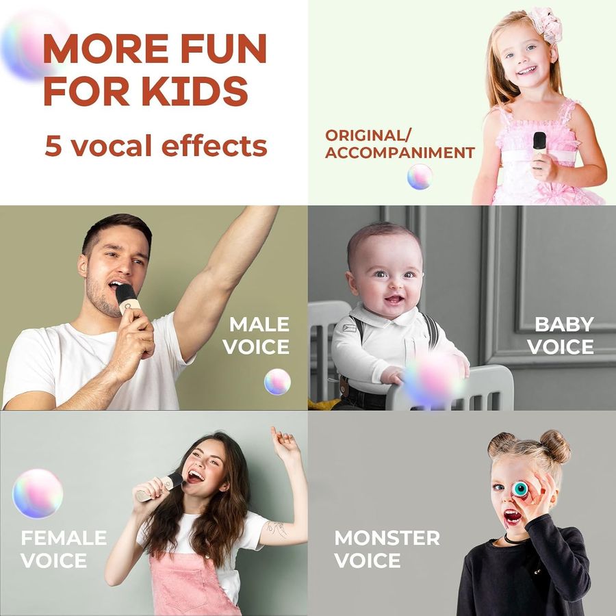 YLL Mini Karaoke Machine, Cream with 2 Mics, view 5