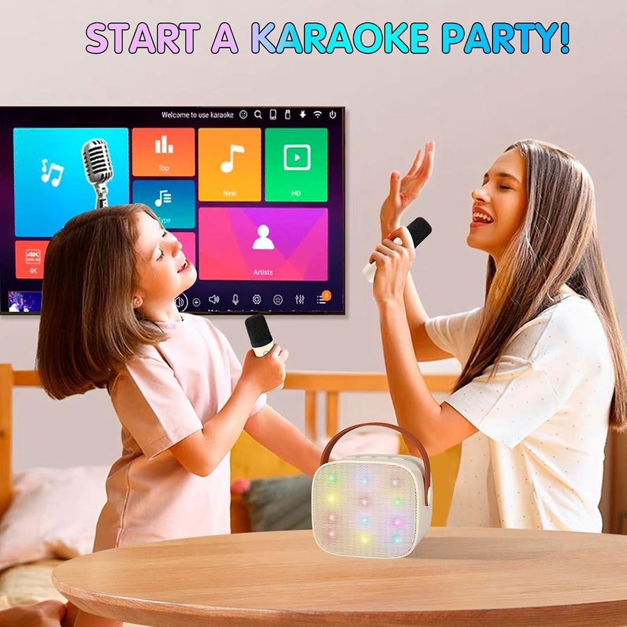 YLL Mini Karaoke Machine, Cream with 2 Mics, view 6