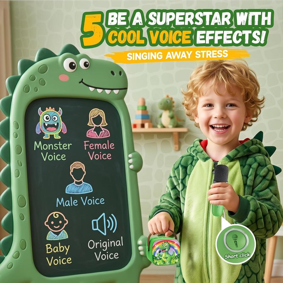YLL Mini Karaoke Machine, Green Dinosaur with 2 Mics, view 3