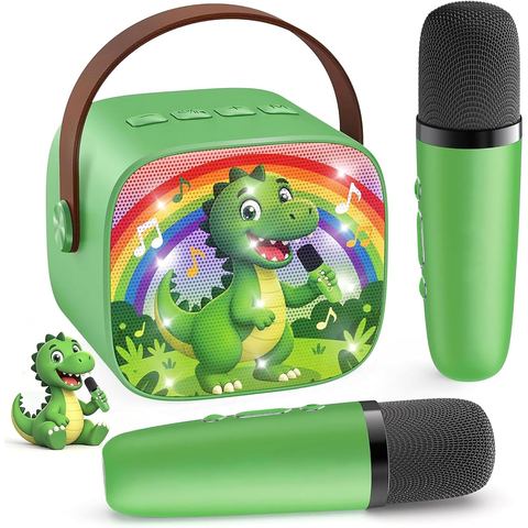 YLL Mini Karaoke Machine, Green Dinosaur with 2 Mics