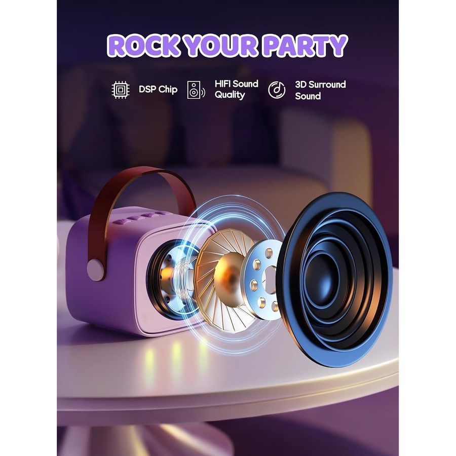 YLL Mini Karaoke Machine, Lavender with 4 Mics, view 2