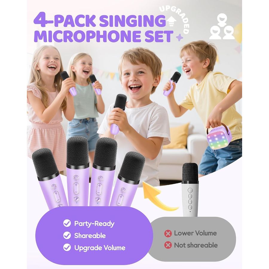 YLL Mini Karaoke Machine, Lavender with 4 Mics, view 3