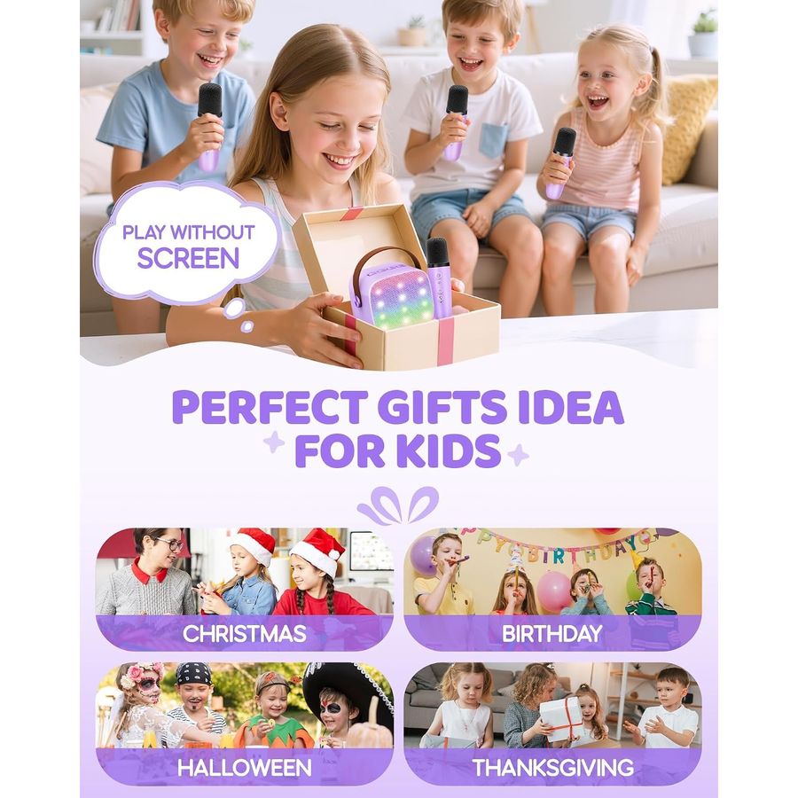 YLL Mini Karaoke Machine, Lavender with 4 Mics, view 5