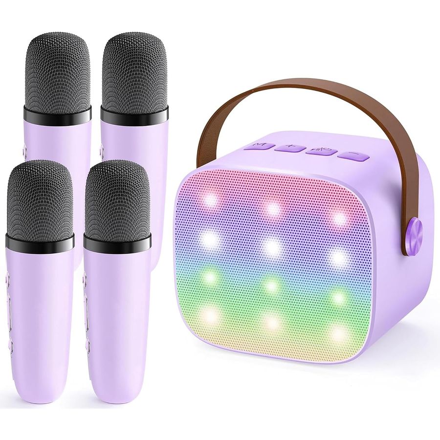 YLL Mini Karaoke Machine, Lavender with 4 Mics