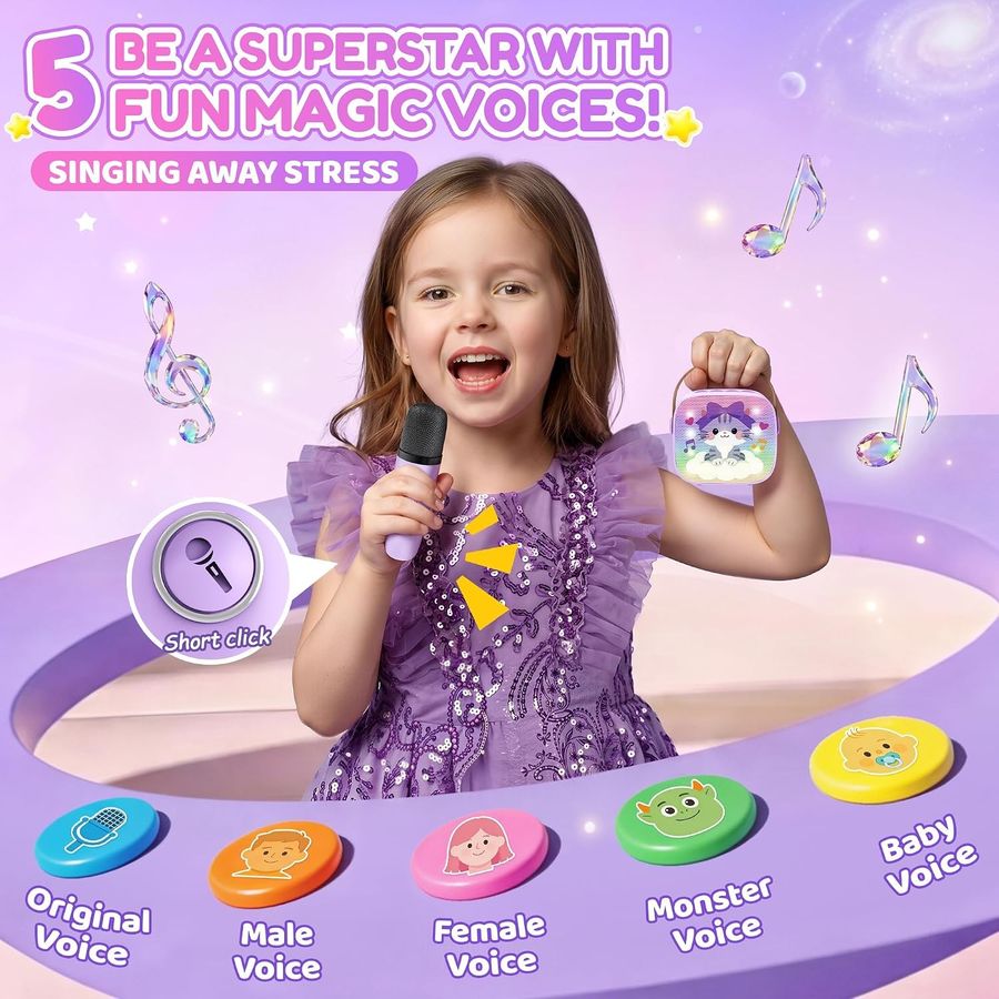YLL Mini Karaoke Machine, Lavender Kitty with 2 Mics, view 3