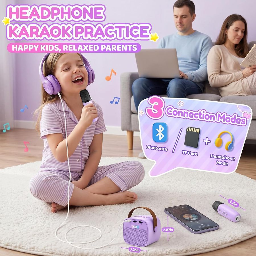 YLL Mini Karaoke Machine, Lavender Kitty with 2 Mics, view 4