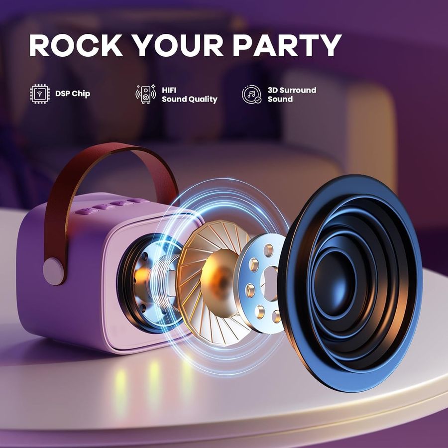 YLL Mini Karaoke Machine, Lavender with 2 Mics, view 3