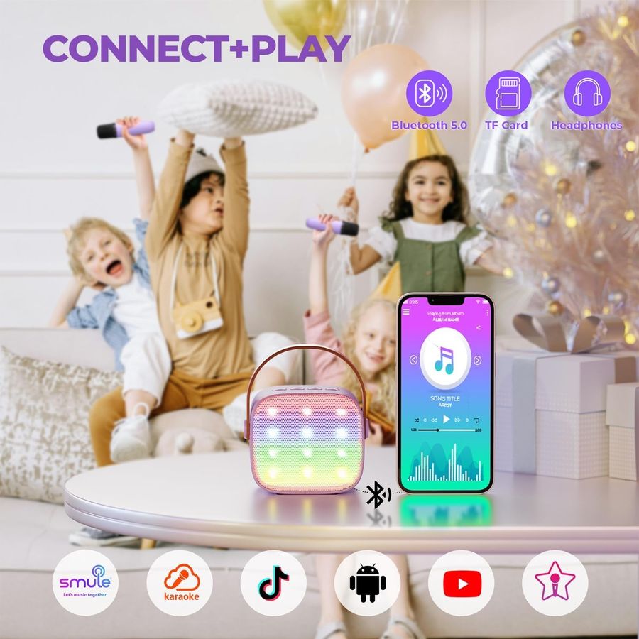 YLL Mini Karaoke Machine, Lavender with 2 Mics, view 4