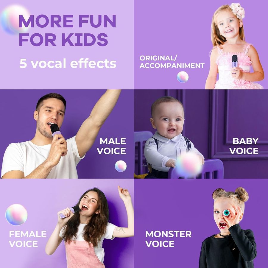 YLL Mini Karaoke Machine, Lavender with 2 Mics, view 5