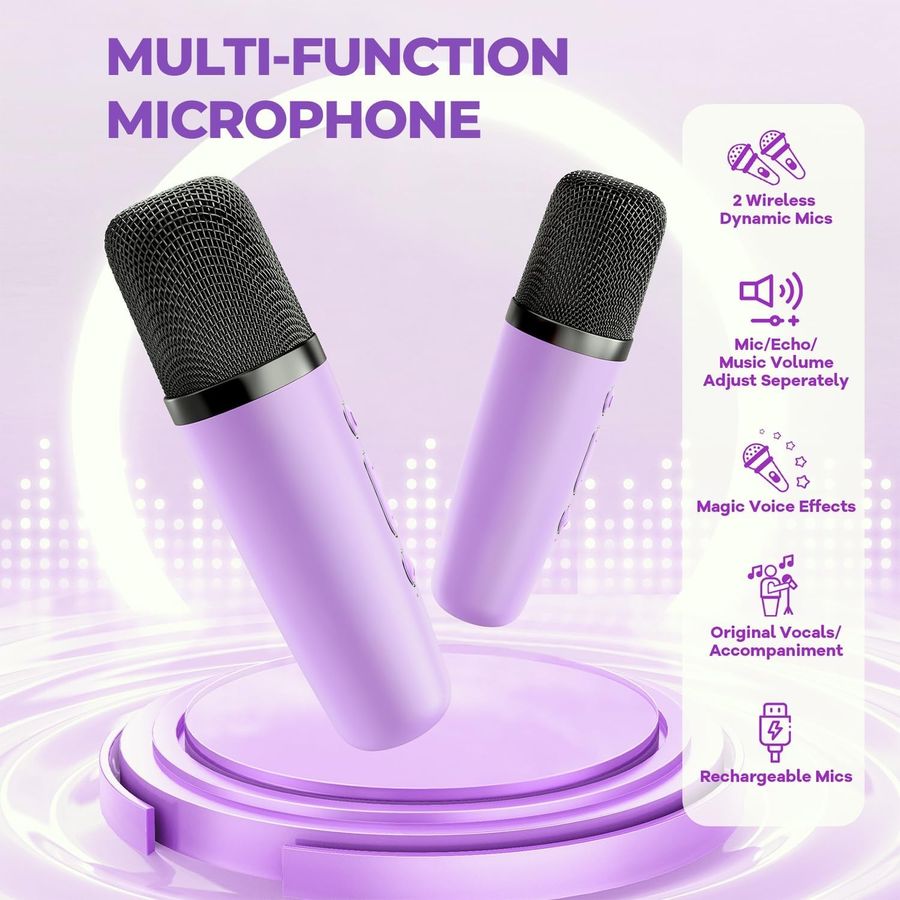 YLL Mini Karaoke Machine, Lavender with 2 Mics, view 6