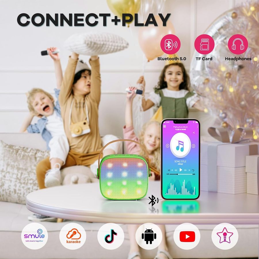 YLL Mini Karaoke Machine, Leaf Green with 2 Mics, view 4