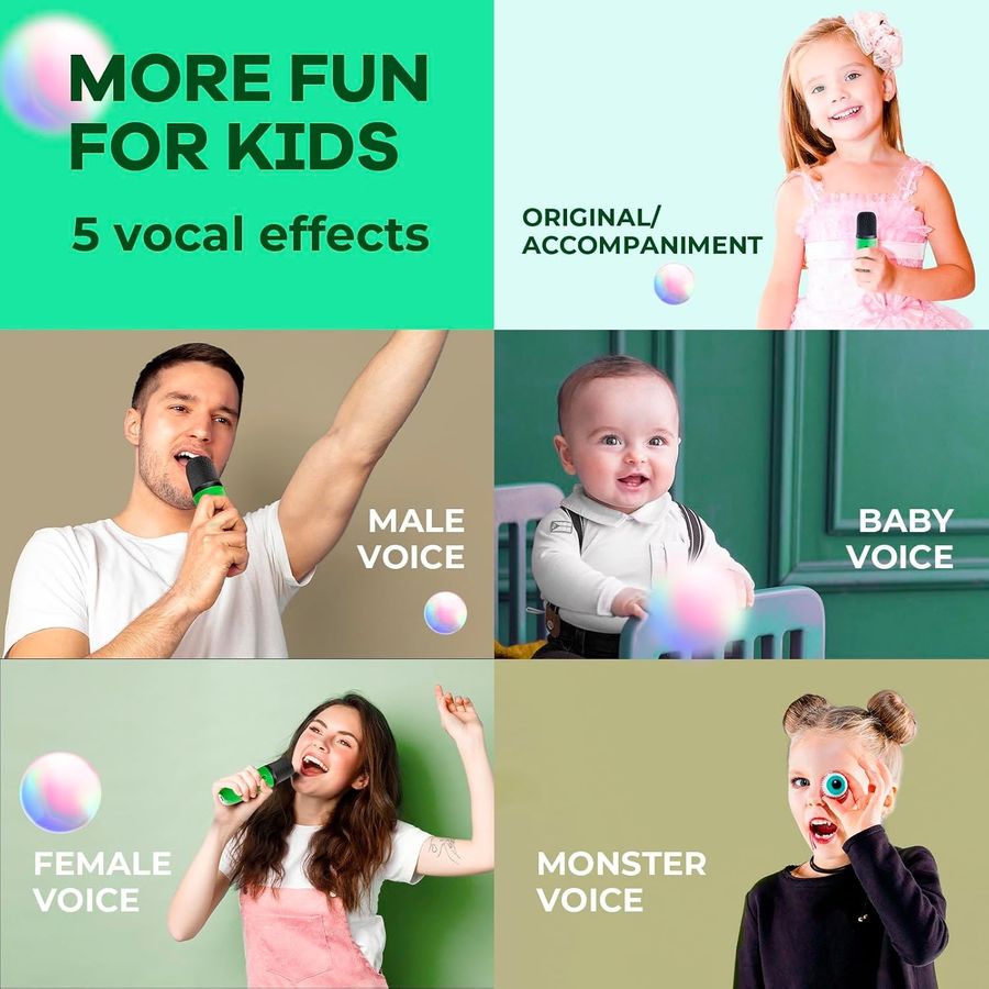 YLL Mini Karaoke Machine, Leaf Green with 2 Mics, view 5