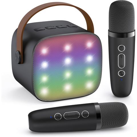 YLL Mini Karaoke Machine, Midnight Black with 2 Mics