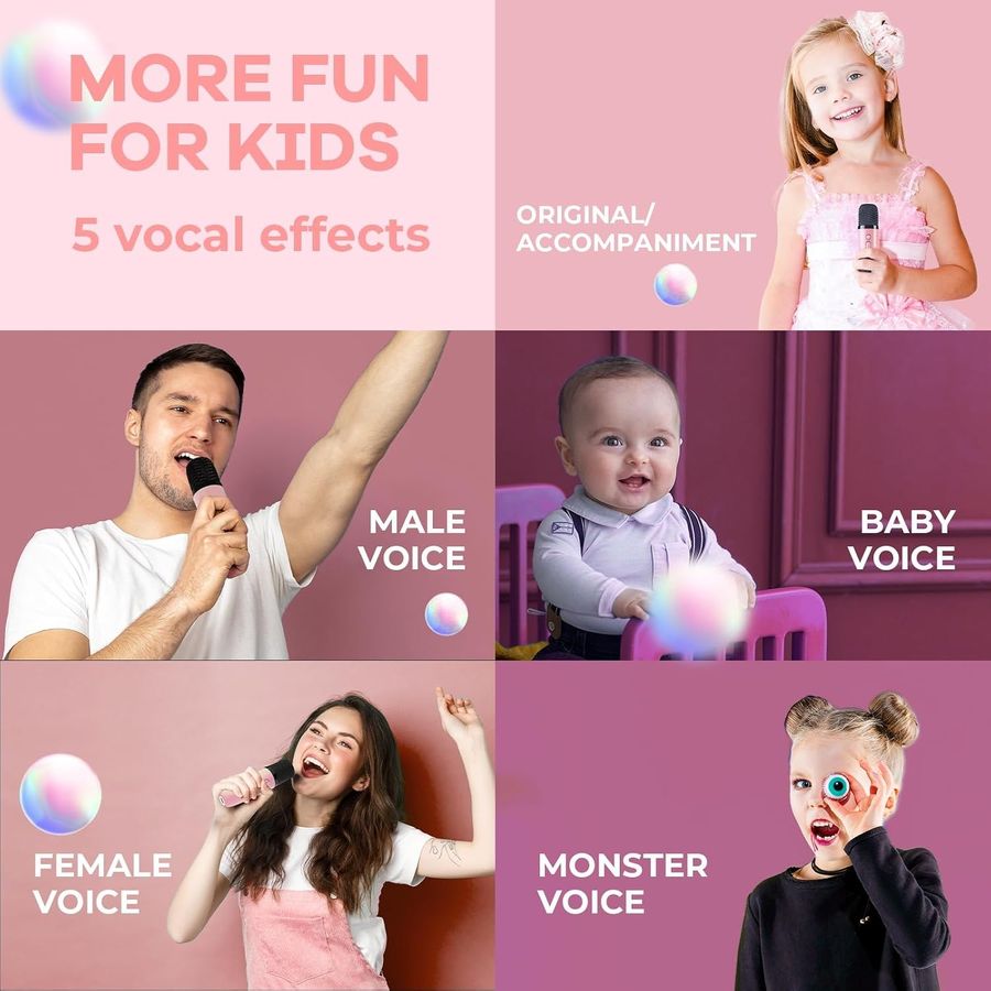 YLL Mini Karaoke Machine, Peach Pink with 2 Mics, view 4