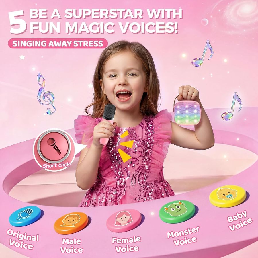 YLL Mini Karaoke Machine, Rose Pink with 2 Mics, view 4