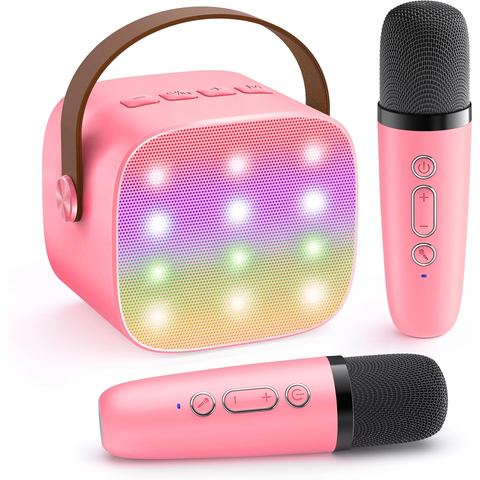 YLL Mini Karaoke Machine, Rose Pink with 2 Mics
