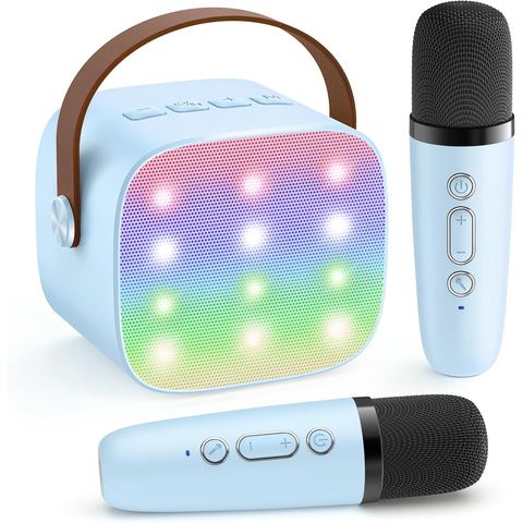 YLL Mini Karaoke Machine, Sky Blue with 2 Mics