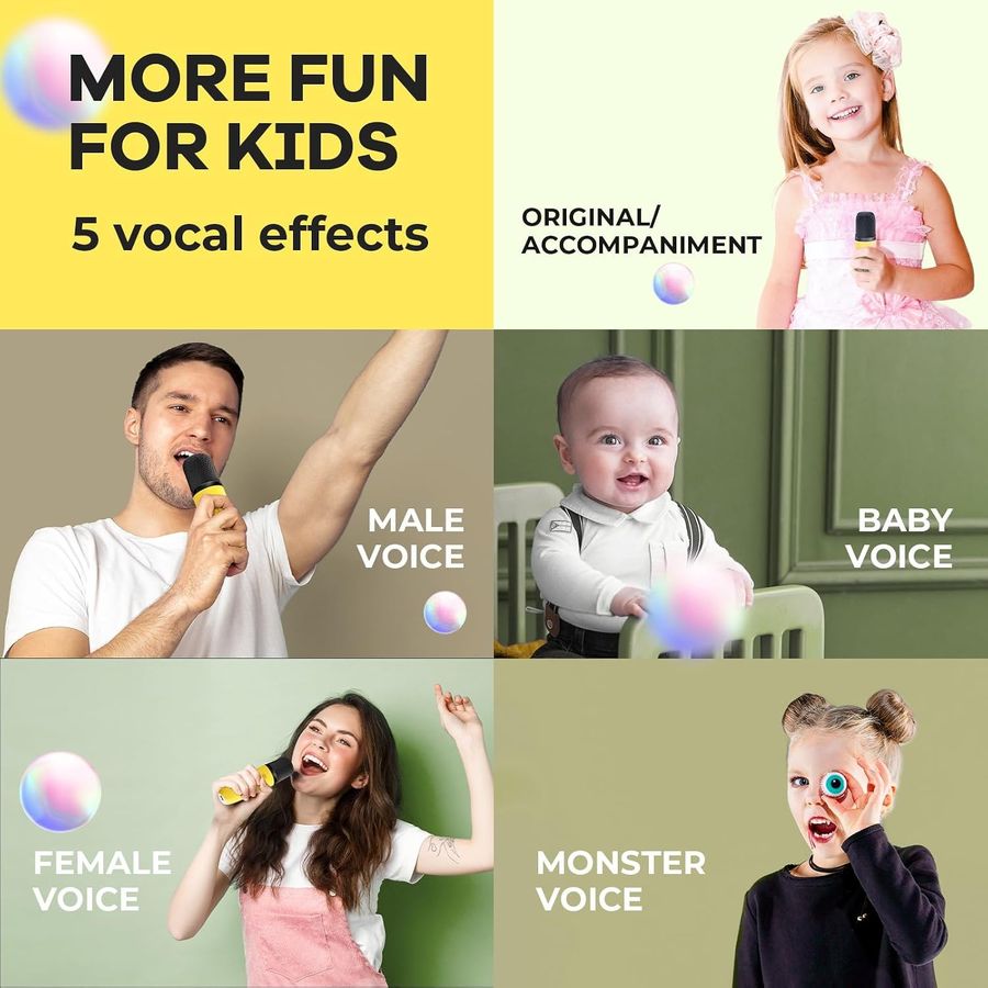 YLL Mini Karaoke Machine, Sunshine Yellow with 2 Mics, view 5