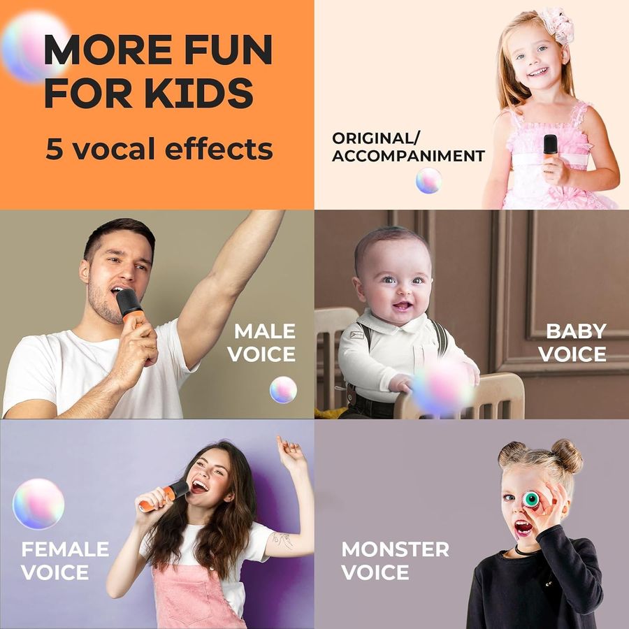 YLL Mini Karaoke Machine, Tangerine with 2 Mics, view 4