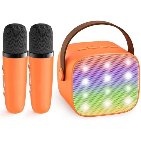 YLL Mini Karaoke Machine, Tangerine with 2 Mics