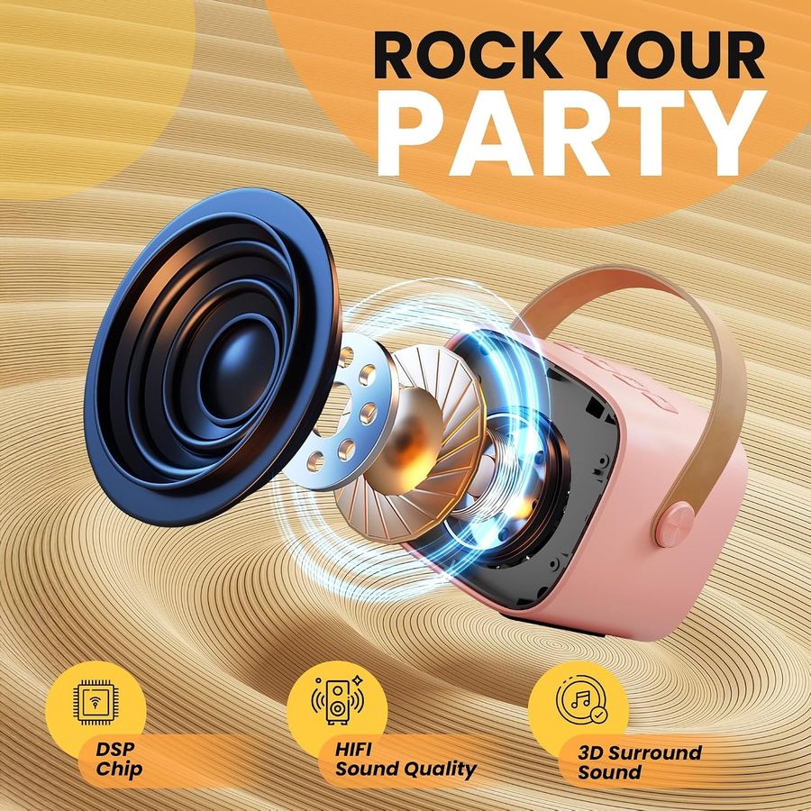 YLL Portable Karaoke Speaker, Light Pink with Wireless Mic, view 3
