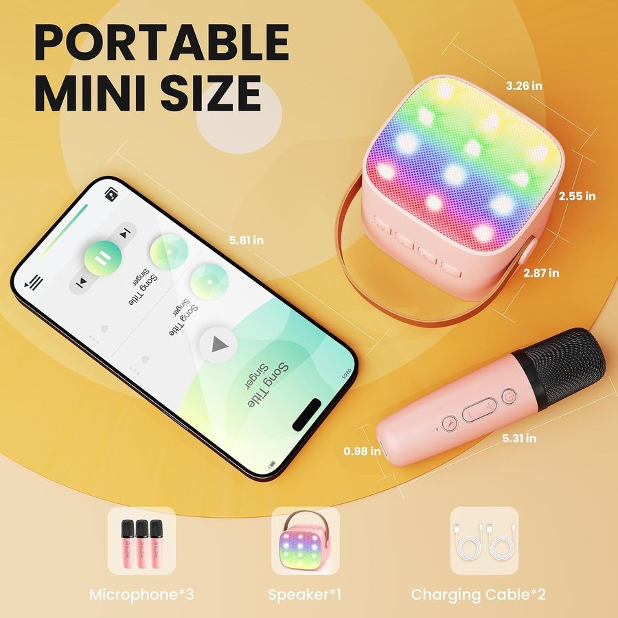 YLL Portable Karaoke Speaker, Light Pink with Wireless Mic, view 5